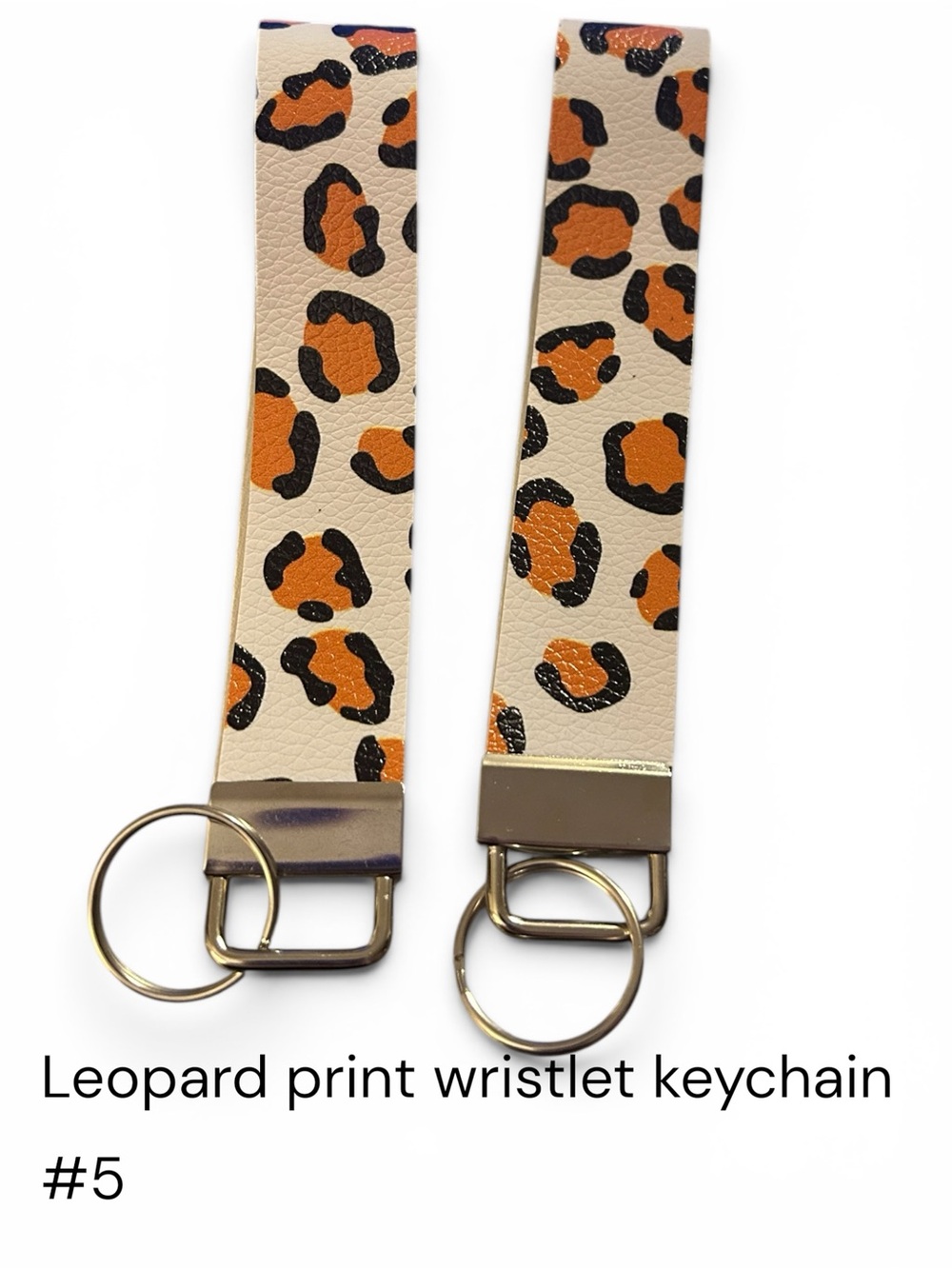 1- Leopard Print Wristlet Keychain - Cream & Orange  #5